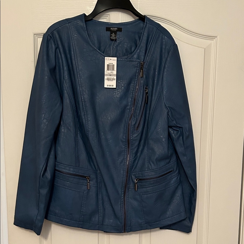 Alfani 1X Women's Vegan Leather Jacket in Cornflower Blue - Picture 4 of 4